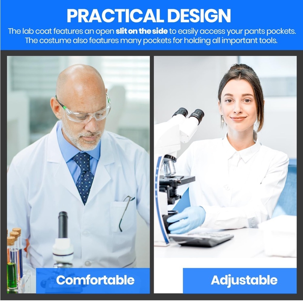Dress Up Lab Coat - Doctor Adult Lab Coat Costume - Unisex Lightweight Lab Coats - Picture 6 of 9
